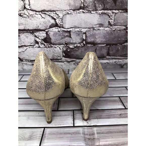 Loeffler Randall Gold Leather Shimmer Pointed Toe High Heels Women 9B US/39.5EU - Picture 3 of 16